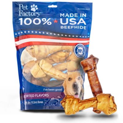 Pet Factory Beef and Chicken Flavor Made in USA Beefhide Bones Dog Chew Treats, 6-7 in., 8 ct