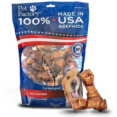 Pet Factory Beef Flavor Made in USA Beefhide Bones Dog Chew Treats, 4 in., 18 ct.