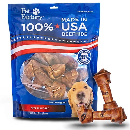 Pet Factory Beef Flavor Made in USA Beefhide Bones Dog Chew Treats, 6 in., 12 ct.
