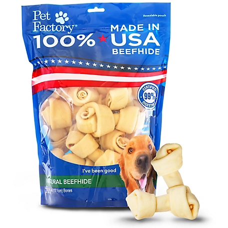 Pet Factory Natural Flavor Made in USA Beefhide Bones Dog Chew Treats, 4 in., 18 ct.