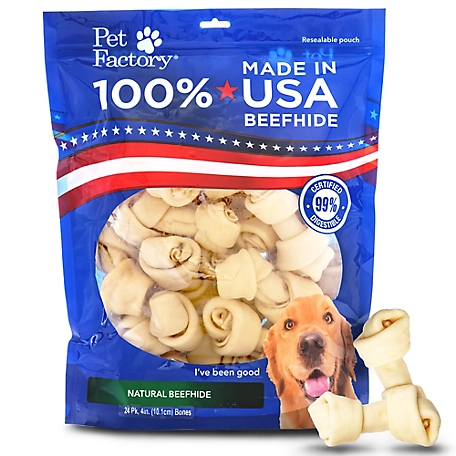 Pet Factory Natural Flavor Made in USA Beefhide Bones Dog Chew Treats, 4 in., 24 ct.