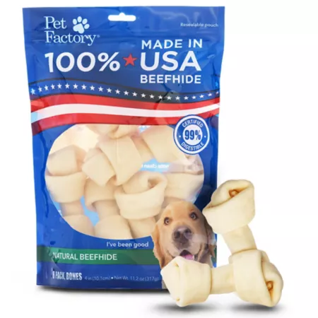 Pet Factory Natural Flavor Made in USA Beef Hide Bone Dog Chews 4-5 in 8 ct Dog Bones Rawhide & Rawhide Alternative