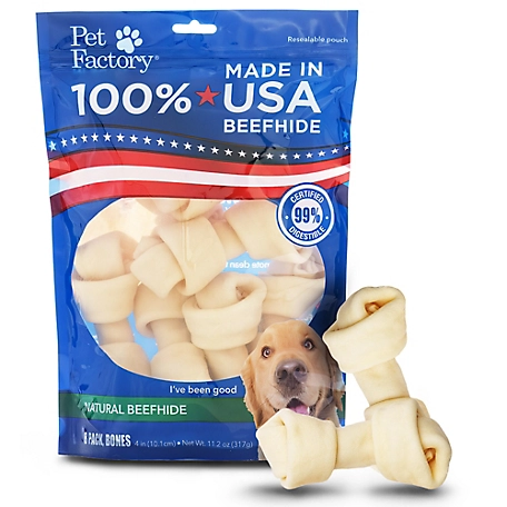 Pet Factory Natural Flavor Made in USA Beefhide Bones Dog Chew Treats, 4-5 in., 8 ct.
