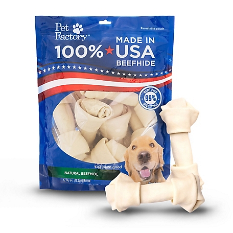 Pet Factory Natural Flavor Made in USA Beefhide Bones Dog Chew Treats, 6 in., 12 ct.