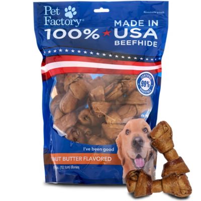 Pet Factory Made in USA Beefhide Bones Peanut Butter Flavor Dog Chews, 4 in., 18 ct.