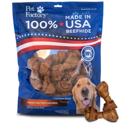 Pet Factory Made in USA Beefhide Bones Peanut Butter Flavor Dog Chews, 4 in., 24 ct