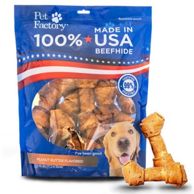 Pet Factory 6 in. American Beefhide Bones Peanut Butter Flavor Dog Chew Treats, 12 ct.