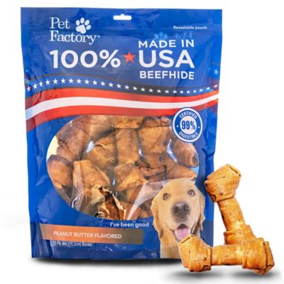 Pet Factory Made in USA Beefhide Bones Peanut Butter Flavor Dog Chew Treats, 6 in., 12 ct.