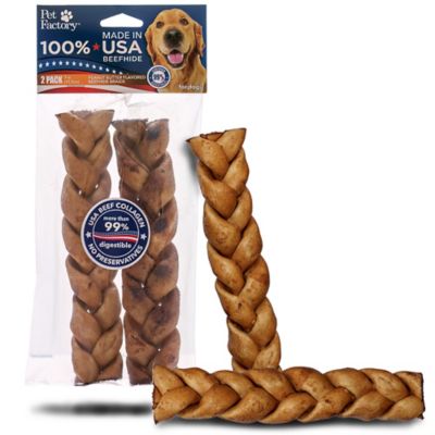 Pet Factory Peanut Butter Flavor Made in USA Beefhide Braided Sticks Dog Chew Treats, 7 in., 2 ct.