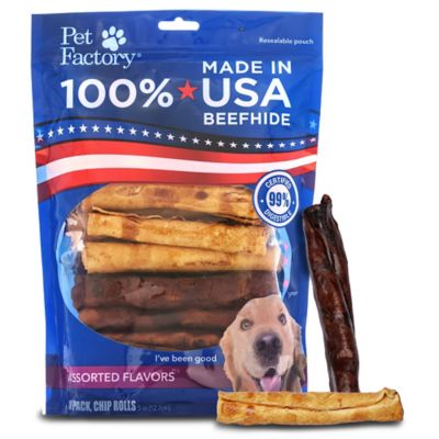 Pet Factory Made in USA Beefhide Chip Rolls Beef and Chicken Flavor Dog Chews, 5 in., 18 ct.