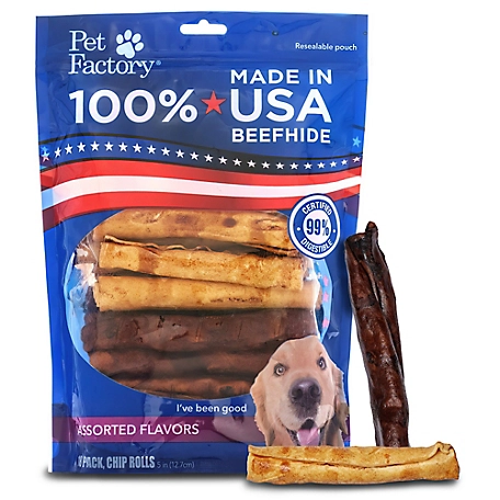 Pet Factory Beef and Chicken Flavor Made in USA Beefhide Chip Rolls Dog Chew Treats, 5 in., 18 ct.