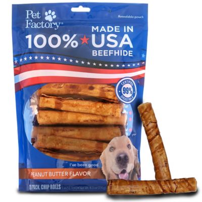 Pet Factory Peanut Butter Flavor Made in USA Beefhide Chip Rolls Dog Chew Treats, 5 in., 20 ct.