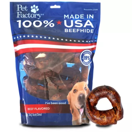 Pet Factory Beef Flavor Made in USA Beefhide Donut Shaped Dog Chews 3 in 12 ct Dog Bones Rawhide & Rawhide Alternative