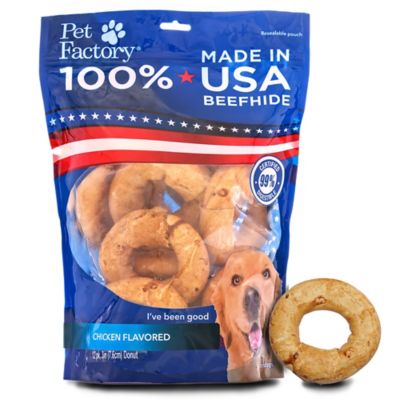 Pet Factory Chicken Flavor Made in USA Beefhide Donuts Dog Chew Treats, 3 in., 12 ct.