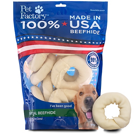 Pet Factory Natural Flavor Made in USA Beefhide Donuts Dog Chew Treats, 3 in., 12 ct.