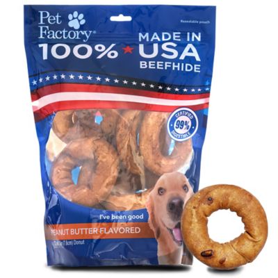 Pet Factory 3 in. American Beefhide Peanut Butter Flavor Donut Dog Chew Treats, 12 ct.
