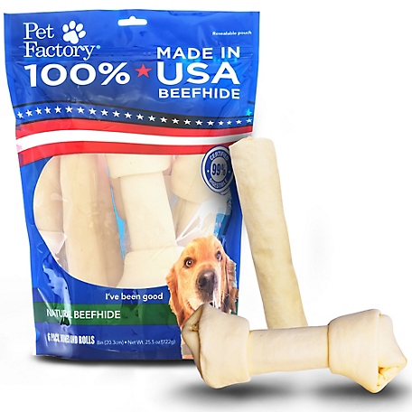 Pet Factory Natural Flavor Made in USA Beefhide Large Dog Chew Treats, 3 Bones and 3 Rolls, 8-9 in., 6 ct.