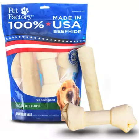 Pet Factory Natural Flavor Made in USA Beefhide Chew Treats for Large Dogs 3 Bones and 3 Rolls 8-9 in 6 ct Dog Bones Rawhide & Rawhide Alternative