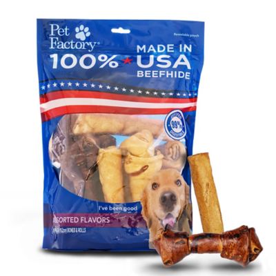 Pet Factory Chicken Flavor Made in USA Beefhide Medium Dog Chew Treats, 5 Bones/5 Rolls, 6-7 in., 10 ct.