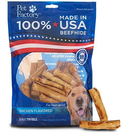 Pet Factory Chicken Flavor Made in USA Beefhide Mini Rolls Dog Chew Treats, 3-3.5 in., 35 ct.