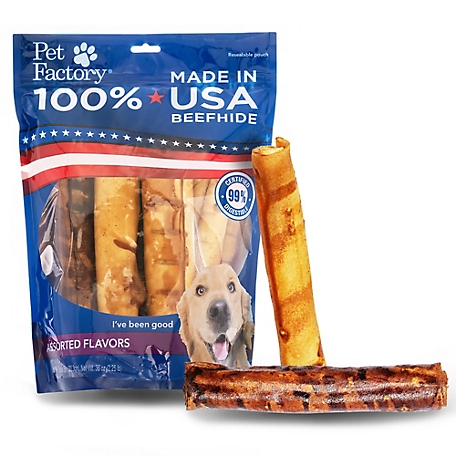Pet Factory Beef and Chicken Flavor Made in USA Beefhide Rolls Dog Chew Treats, 8 in., 10 ct.