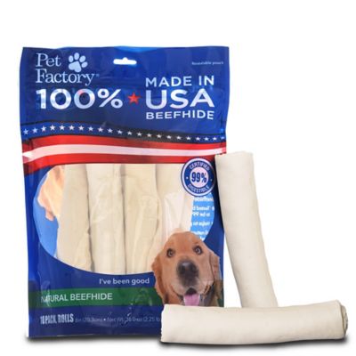 Pet Factory Natural Flavor Made in USA Beefhide Rolls Dog Chew Treats, 8 in., 10 ct.