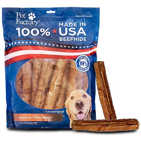 Pet Factory Peanut Butter Flavor Made in USA Beefhide Rolls Dog Chew Treats, 8 in., 15 ct.
