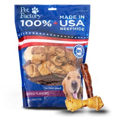Pet Factory Made in USA Beefhide Small Assorted (12 Bones, 13 Chip Rolls), Assorted Flavors (Beef & Chicken) - 4-6 in., 25 Count