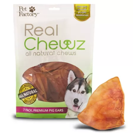 Pet Factory Real Chewz Premium Pig Ears Dog Chew Treats 7 ct Dog Bones Rawhide & Rawhide Alternative