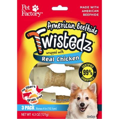 Pet Factory Twistedz American Beefhide Bone Dog Chew Treats with Beef Meat Wrap, 4-5 in., 3 ct.