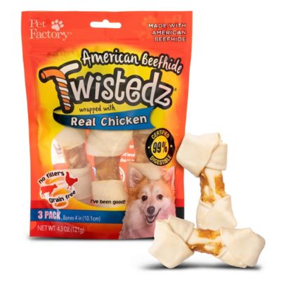Pet Factory Twistedz American Beefhide Bone Dog Chews with Chicken Meat Wrap, 4-5 in., 3 ct.