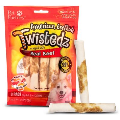 Pet Factory Twistedz American Beefhide Chip Roll Dog Chew Treats with Beef Meat Wrap, 5 in., 8 ct.