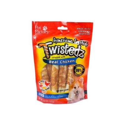 Pet Factory 5 in. Twistedz American Beefhide Chip Roll Dog Chew Treats with Chicken Meat Wrap, 8 ct.