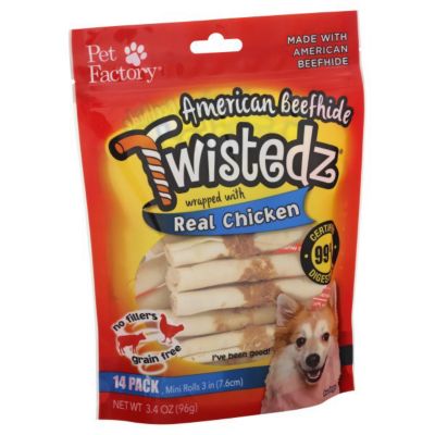 Pet Factory Twistedz American Beefhide Mini Roll Dog Chews with Chicken Meat Wrap, 3-3.5 in., 14 ct.
