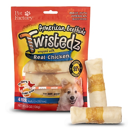Pet Factory Twistedz American Beefhide Rolls with Chicken Meat Wrap Dog Chew Treats, 4 in., 4 ct.