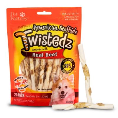 Pet Factory 5 in. Twistedz American Beefhide Twist Stick Dog Chews with Beef Meat Wrap, 20 ct.