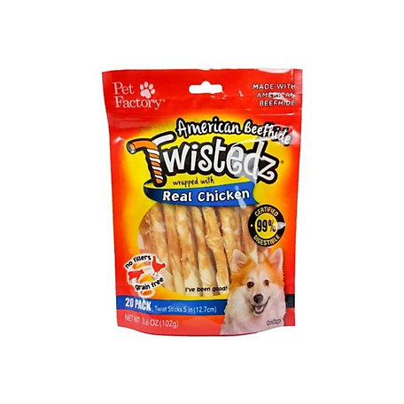 Pet Factory Twistedz American Beefhide Twist Stick Dog Chew Treats with Chicken Meat Wrap, 5 in., 20 ct.