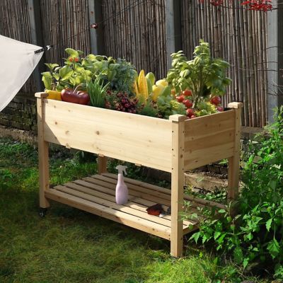 Veikous Wooden Raised Garden Bed with Lockable Wheels and Liner