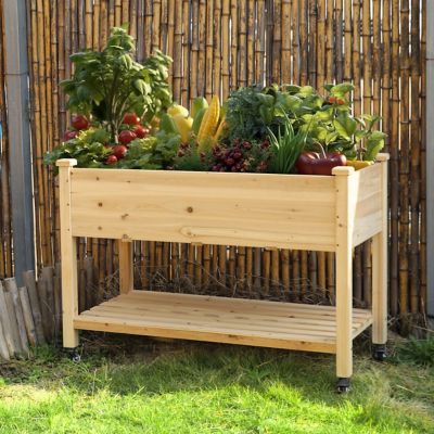 Veikous Cedar Raised Garden Bed with Lockable Wheels and Liner, 47.2 in. x 22.8 in. x 32.5 in.