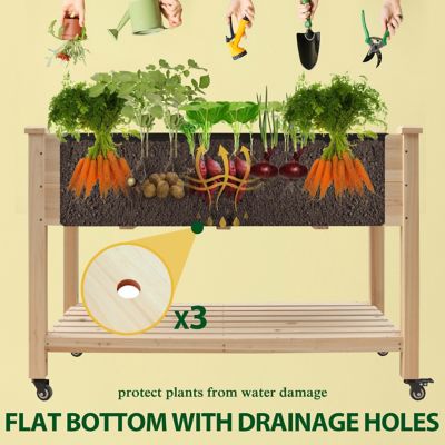 Image showing  47 x 23 x 33 in. Wooden Raised Garden Bed with Lockable Wheels and Liner