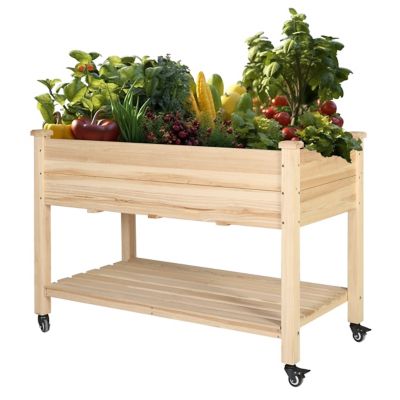Image showing 8 th Veikous 47 x 23 x 33 in. Wooden Raised Garden Bed with Lockable Wheels and Liner