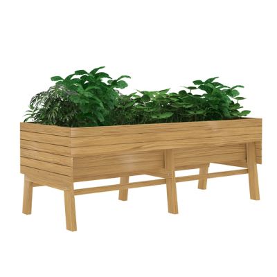 Image showing  Large Wooden Raised Garden Bed with Funnel Design and Liner, 70.8 in. x 31.4 in. x 28.5 in., Natural