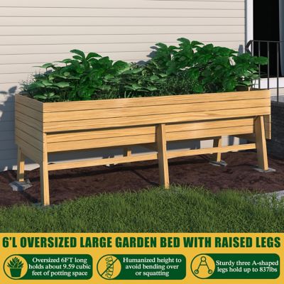 Image showing  Large Wooden Raised Garden Bed with Funnel Design and Liner, 70.8 in. x 31.4 in. x 28.5 in., Natural