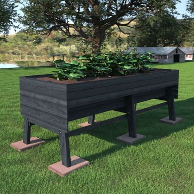 Veikous Large Wooden Raised Garden Bed with Funnel Design and Liner, Gray