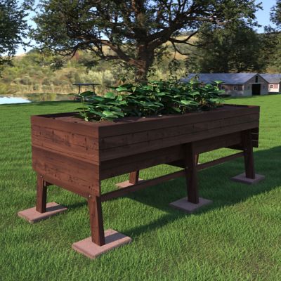 Veikous Large Wooden Raised Garden Bed with Funnel Design and Liner, Rustic