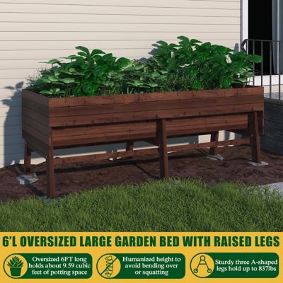Image showing  Large Wooden Raised Garden Bed with Funnel Design and Liner, 70.8 in. x 31.4 in. x 28.5 in., Rustic