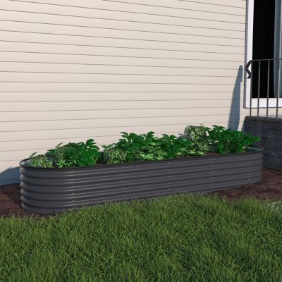 Veikous 9-in-1 Modular Metal Raised Garden Bed Kit, Dark Gray