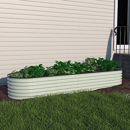 Veikous Metal Raised Garden Bed for Vegetables and Flowers, Pearl White