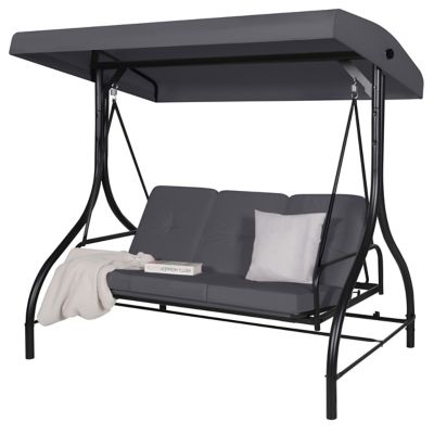 Veikous 3-Seat Converting Canopy Patio Swing Steel Lounge Chair with Cushions
