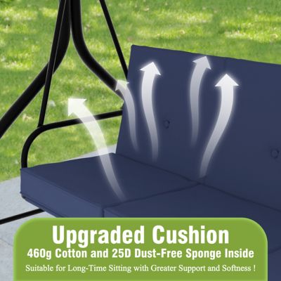 Image showing  3-Seat Converting Canopy Patio Swing Steel Lounge Chair with Cushions